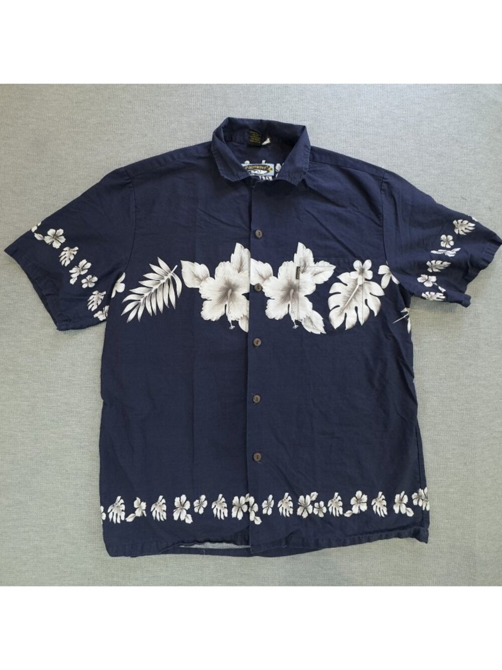 Palmwave Hawaii Aloha Shirt Mens Sz Blue White Floral Short Sleeve 100% Cotton